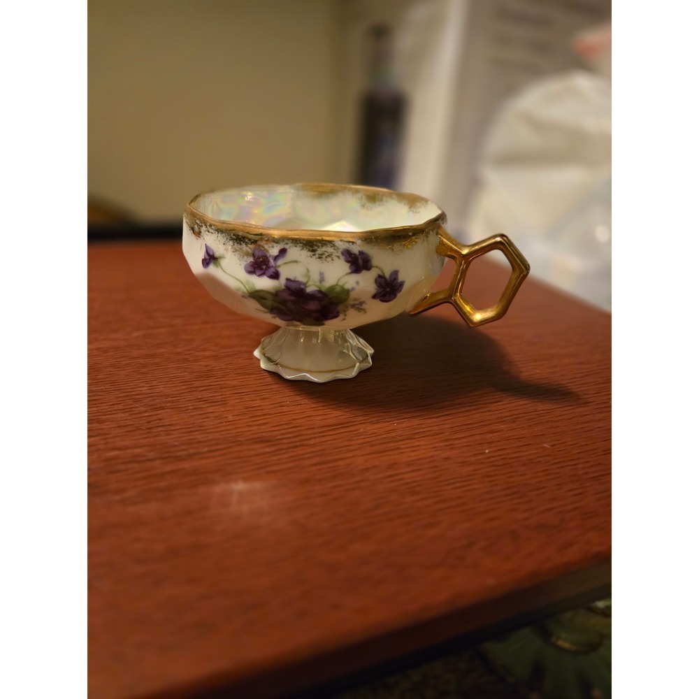 Vintage Napco Japan Iridescent Lusterware Teacup Purple Violets Gold‎ Trim